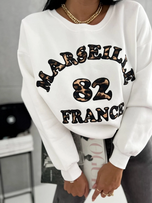 BLUZA OCIEPLANA "MARSEILLE FRANCE" ECRU